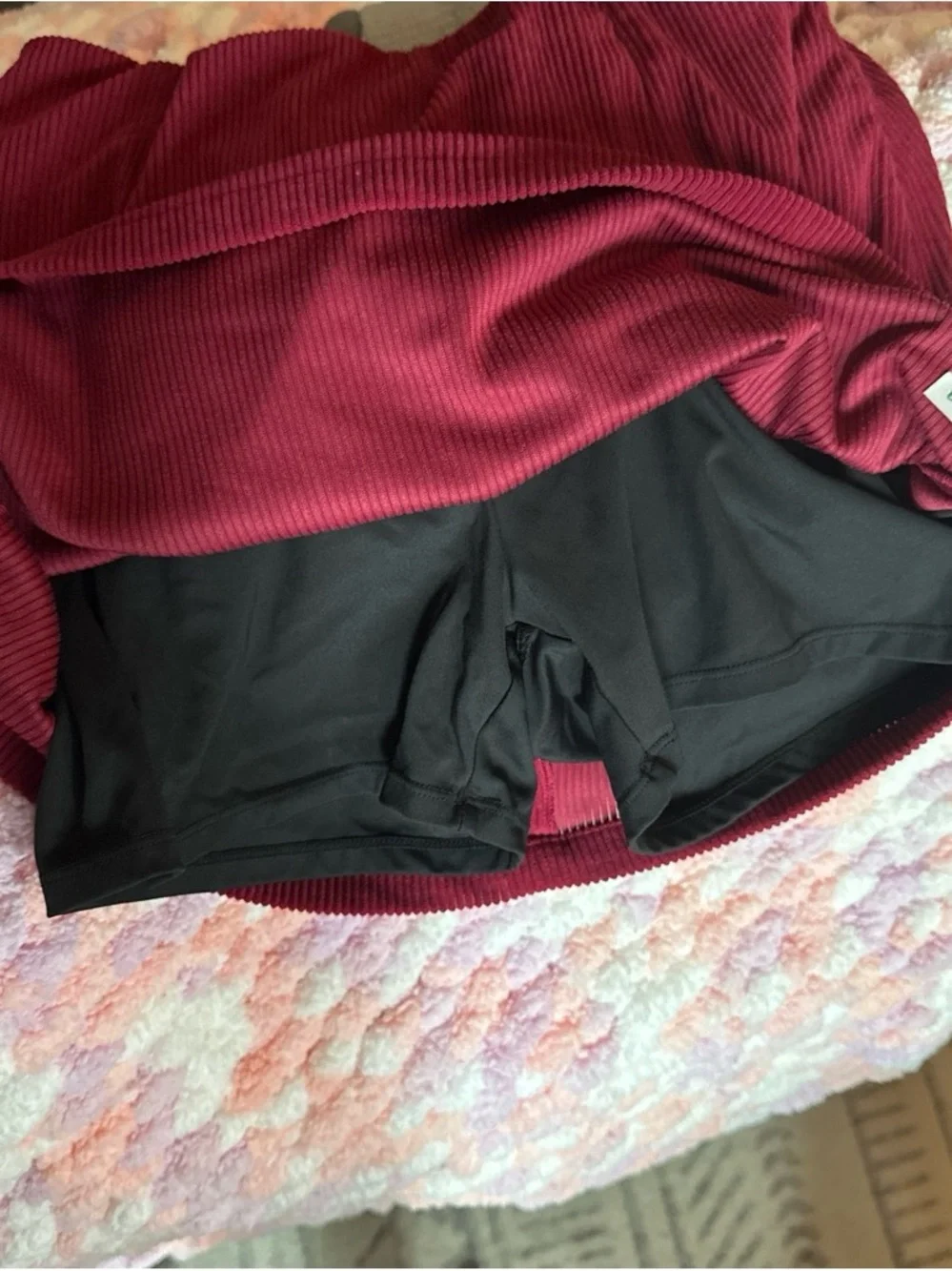 HALARA Wine Red Corduroy Mini Skort